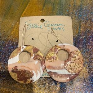 Handcrafted Round Earrings with Gold and Brown Accents